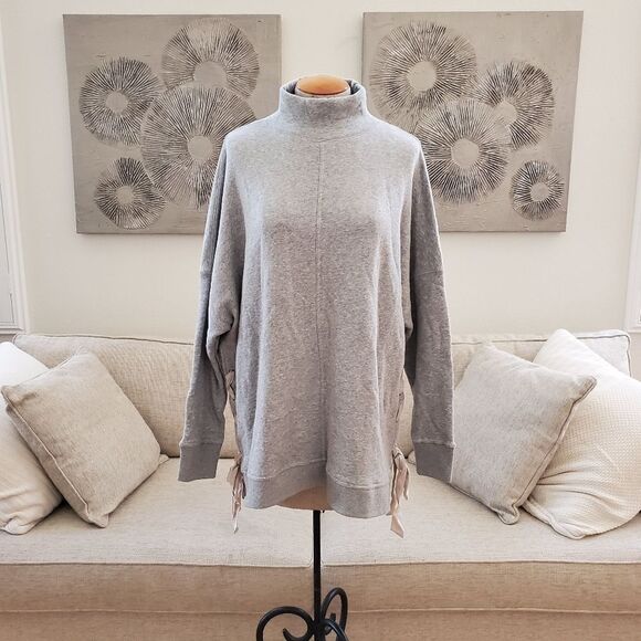 Free People 'So Plush' Lace-Up Pullover Sweatshirt - size Medium in Heather Grey - Picture 4 of 14